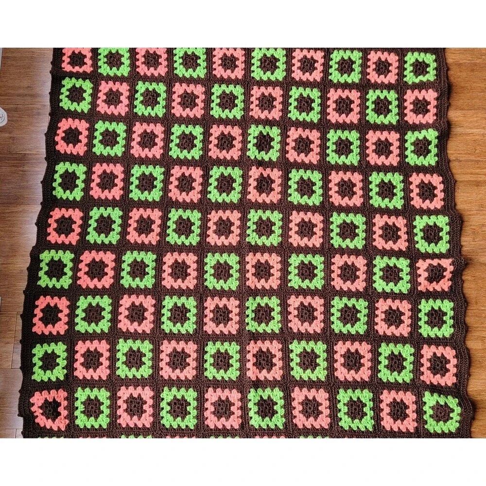 Vtg Granny Square Crochet Afghan Handmade Blanket 67